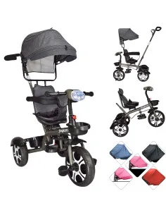 Triciclo Evolutivo para Niños Giratorio 360 con Luz y Sonido Ruedas de Eva Toldo y Bastón de Empuje Joykoo - 1 2