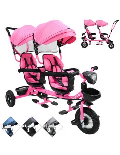 Triciclo Doble para Niños Asiento Giratorio Gemelar Luz Sonido Cinturón de Seguridad Llantas de Goma Apto a partir de 1 Año Joyk