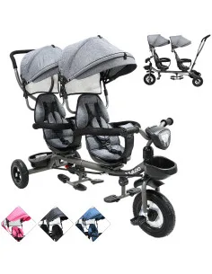 Triciclo Doble para Niños Asiento Giratorio Gemelar Luz Sonido Cinturón de Seguridad Llantas de Goma Apto a partir de 1 Año Joyk 2