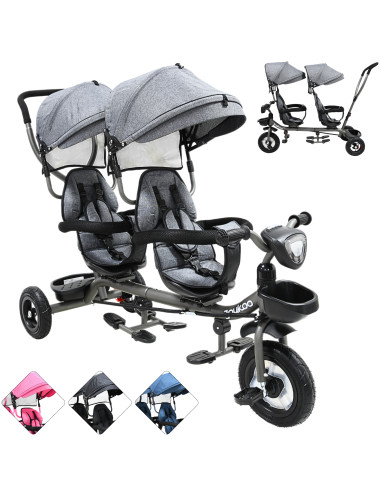 Triciclo Doble para Niños Asiento Giratorio Gemelar Luz Sonido Cinturón de Seguridad Llantas de Goma Apto a partir de 1 Año | Joykoo Tienda Oficial