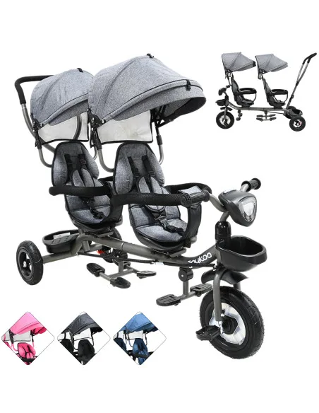Triciclo Doble para Niños Asiento Giratorio Gemelar Luz Sonido Cinturón de Seguridad Llantas de Goma Apto a partir de 1 Año | Joykoo Tienda Oficial