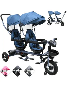 Triciclo Doble para Niños Asiento Giratorio Gemelar Luz Sonido Cinturón de Seguridad Llantas de Goma Apto a partir de 1 Año Joyk