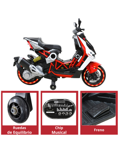 Motocicleta Eléctrica Montable para Niños Luces LED Bluetooth Llantas de Equilibrio Batería 12V Diseño Sport | Joykoo Tienda Oficial