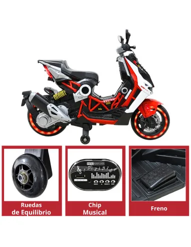 Motocicleta Eléctrica Montable para Niños Luces LED Bluetooth Llantas de Equilibrio Batería 12V Diseño Sport | Joykoo Tienda Oficial
