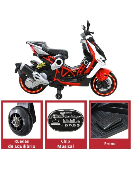Motocicleta Eléctrica Montable para Niños Luces LED Bluetooth Llantas de Equilibrio Batería 12V Diseño Sport | Joykoo Tienda Oficial