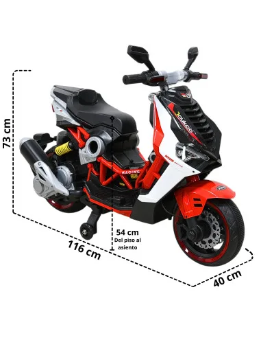 Motocicleta Eléctrica Montable para Niños Luces LED Bluetooth Llantas de Equilibrio Batería 12V Diseño Sport | Joykoo Tienda Oficial