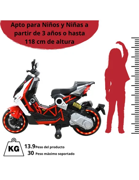 Motocicleta Eléctrica Montable para Niños Luces LED Bluetooth Llantas de Equilibrio Batería 12V Diseño Sport | Joykoo Tienda Oficial