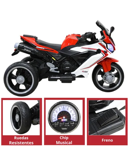 Moto Eléctrica Deportiva para Niños 3 Ruedas Bluetooth Dos Baterias 6V a partir de 3 Años | Joykoo Tienda Oficial
