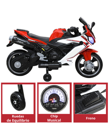 Moto Montable Eléctrica Deportiva 2 Ruedas para Niños Luz Bluetooth Dos Baterias 6V con Cargador Soporta Hasta 30kg | Joykoo Tienda Oficial