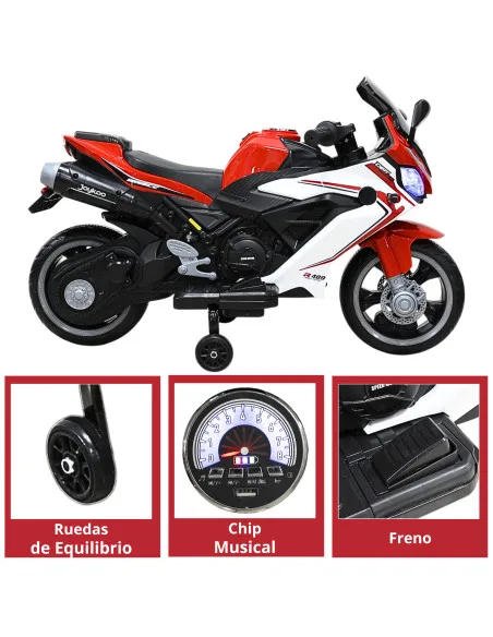 Moto Montable Eléctrica Deportiva 2 Ruedas para Niños Luz Bluetooth Dos Baterias 6V con Cargador Soporta Hasta 30kg | Joykoo Tienda Oficial