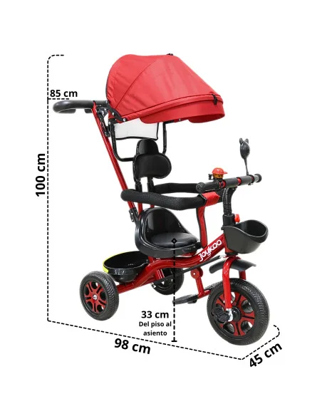 Triciclo Infantil con Toldo Protector y Bastón Dirigible Asiento Acolchado Barras de Seguridad Timbre para Niños 2 Años | Joykoo Tienda Oficial