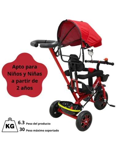 Triciclo Infantil con Toldo Protector y Bastón Dirigible Asiento Acolchado Barras de Seguridad Timbre para Niños 2 Años | Joykoo Tienda Oficial