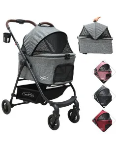 Carriola para Mascotas Cochecito para Perros y Gatos Pequeños - Medianos Transportadora Extraíble Ligera y Plegable con Freno Jo