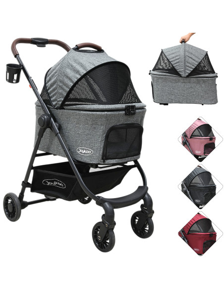 Carriola para Mascotas Cochecito para Perros y Gatos Pequeños - Medianos Transportadora Extraíble Ligera y Plegable con Freno Jo