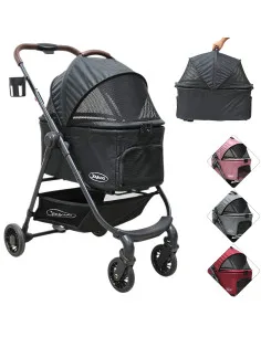 Carriola para Mascotas Cochecito para Perros y Gatos Pequeños - Medianos Transportadora Extraíble Ligera y Plegable con Freno Jo