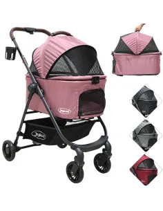 Carriola para Mascotas Cochecito para Perros y Gatos Pequeños - Medianos Transportadora Extraíble Ligera y Plegable con Freno Jo 2