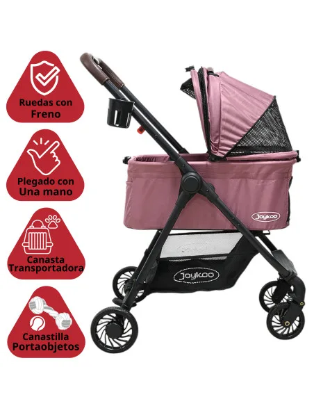 Carriola para Mascotas Cochecito para Perros y Gatos Pequeños - Medianos Transportadora Extraíble Ligera y Plegable con Freno | Joykoo Tienda Oficial