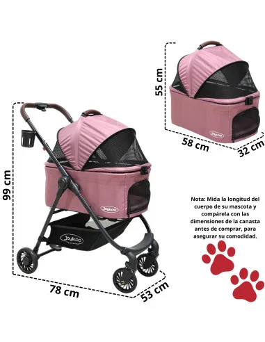 Carriola para Mascotas Cochecito para Perros y Gatos Pequeños - Medianos Transportadora Extraíble Ligera y Plegable con Freno | Joykoo Tienda Oficial