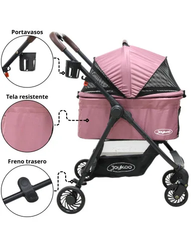 Carriola para Mascotas Cochecito para Perros y Gatos Pequeños - Medianos Transportadora Extraíble Ligera y Plegable con Freno | Joykoo Tienda Oficial