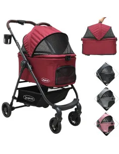 Carriola para Mascotas Cochecito para Perros y Gatos Pequeños - Medianos Transportadora Extraíble Ligera y Plegable con Freno Jo