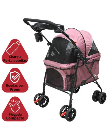 Carriola para Mascotas Cochecito para Perros y Gatos Pequeños - Medianos Ligera y Plegable con Freno Bandeja Portavasos | Joykoo Tienda Oficial