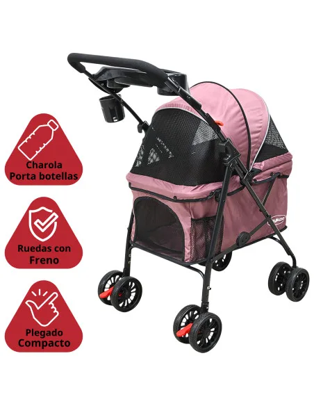 Carriola para Mascotas Cochecito para Perros y Gatos Pequeños - Medianos Ligera y Plegable con Freno Bandeja Portavasos | Joykoo Tienda Oficial