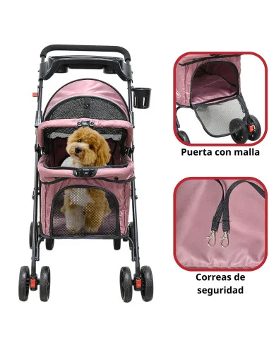Carriola para Mascotas Cochecito para Perros y Gatos Pequeños - Medianos Ligera y Plegable con Freno Bandeja Portavasos | Joykoo Tienda Oficial