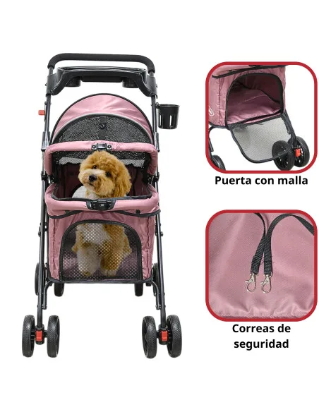 Carriola para Mascotas Cochecito para Perros y Gatos Pequeños - Medianos Ligera y Plegable con Freno Bandeja Portavasos | Joykoo Tienda Oficial