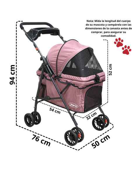 Carriola para Mascotas Cochecito para Perros y Gatos Pequeños - Medianos Ligera y Plegable con Freno Bandeja Portavasos | Joykoo Tienda Oficial