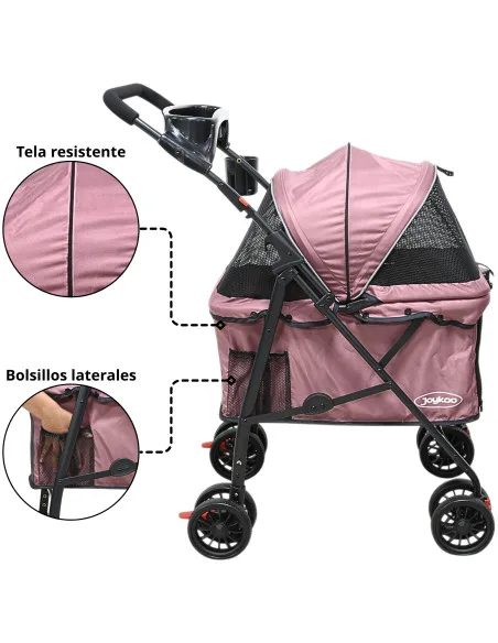 Carriola para Mascotas Cochecito para Perros y Gatos Pequeños - Medianos Ligera y Plegable con Freno Bandeja Portavasos | Joykoo Tienda Oficial