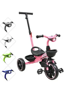 Triciclo para Niños con Bastón Torreta con Luz y Sonido Pedales Desmontables Posapiés Plegables Apto desde 2 años o hasta 25 kg  2