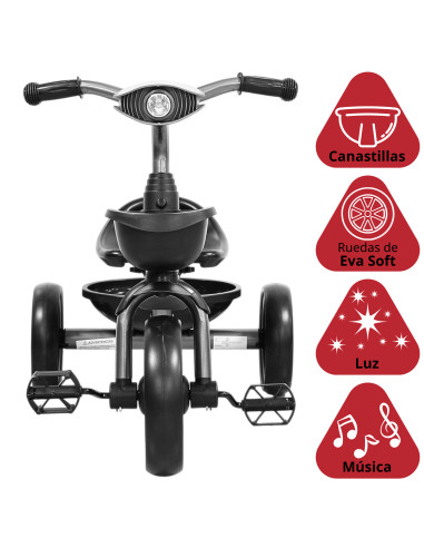 Triciclo para Niños con Luz y Sonido Ruedas EVA Soft Canastas Delantera y Trasera Soporta 25 kg 2+ Años | Joykoo Tienda Oficial