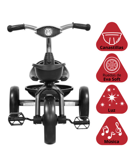 Triciclo para Niños con Luz y Sonido Ruedas EVA Soft Canastas Delantera y Trasera Soporta 25 kg 2+ Años | Joykoo Tienda Oficial