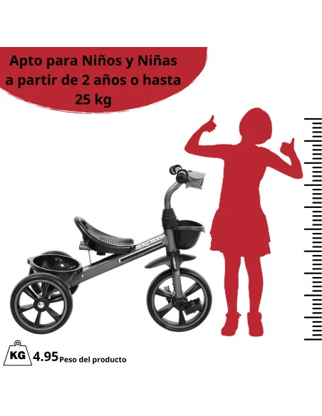 Triciclo para Niños con Luz y Sonido Ruedas EVA Soft Canastas Delantera y Trasera Soporta 25 kg 2+ Años | Joykoo Tienda Oficial