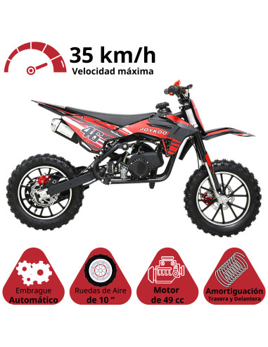 Mini Moto Cross a Gasolina 49cc 2 Tiempos para Niños a partir de 10 Años Frenos de Disco Todoterreno 35 km/h | Joykoo Tienda Oficial