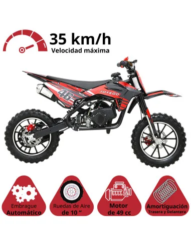 Mini Moto Cross a Gasolina 49cc 2 Tiempos para Niños a partir de 10 Años Frenos de Disco Todoterreno 35 km/h | Joykoo Tienda Oficial