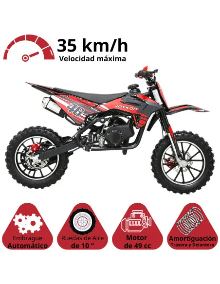 Mini Moto Cross a Gasolina 49cc 2 Tiempos para Niños a partir de 10 Años Frenos de Disco Todoterreno 35 km/h | Joykoo Tienda Oficial