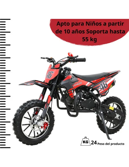 Mini Moto Cross a Gasolina 49cc 2 Tiempos para Niños a partir de 10 Años Frenos de Disco Todoterreno 35 km/h | Joykoo Tienda Oficial