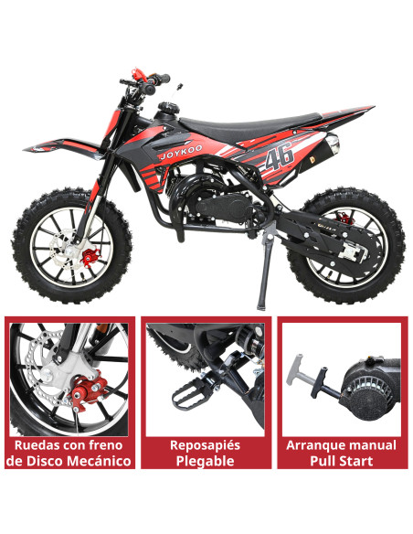 Mini Moto Cross a Gasolina 49cc 2 Tiempos para Niños a partir de 10 Años Frenos de Disco Todoterreno 35 km/h | Joykoo Tienda Oficial