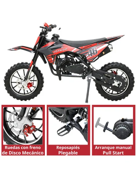 Mini Moto Cross a Gasolina 49cc 2 Tiempos para Niños a partir de 10 Años Frenos de Disco Todoterreno 35 km/h | Joykoo Tienda Oficial