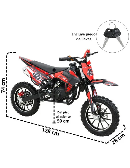 Mini Moto Cross a Gasolina 49cc 2 Tiempos para Niños a partir de 10 Años Frenos de Disco Todoterreno 35 km/h | Joykoo Tienda Oficial