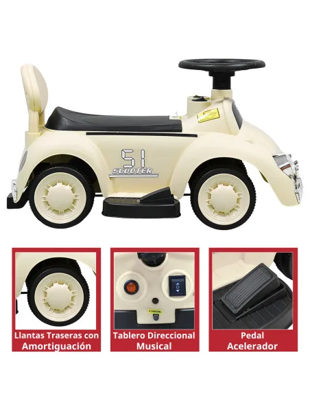 Montable Eléctrico para Niños 6v con Bastón Ajustable Luces Música Seguro Anticaídas Hasta 15 kg | Joykoo Tienda Oficial