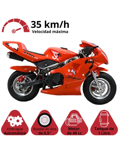 MINI Moto Deportiva de Gasolina 49cc para Niños Motor 2 Tiempos Arranque Manual Frenos de Disco Soporta hasta 40 kg | Joykoo Tienda Oficial