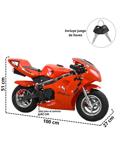 MINI Moto Deportiva de Gasolina 49cc para Niños Motor 2 Tiempos Arranque Manual Frenos de Disco Soporta hasta 40 kg | Joykoo Tienda Oficial