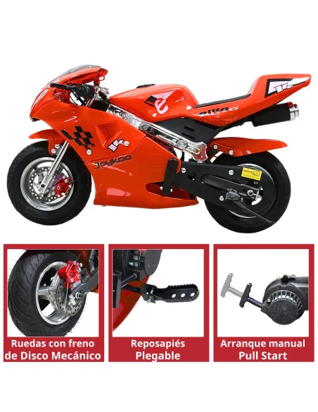 MINI Moto Deportiva de Gasolina 49cc para Niños Motor 2 Tiempos Arranque Manual Frenos de Disco Soporta hasta 40 kg | Joykoo Tienda Oficial