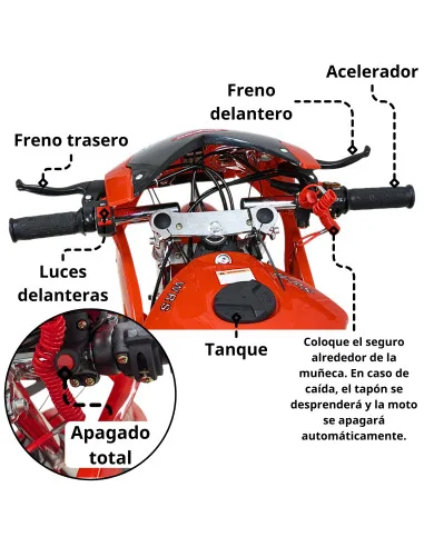 MINI Moto Deportiva de Gasolina 49cc para Niños Motor 2 Tiempos Arranque Manual Frenos de Disco Soporta hasta 40 kg | Joykoo Tienda Oficial