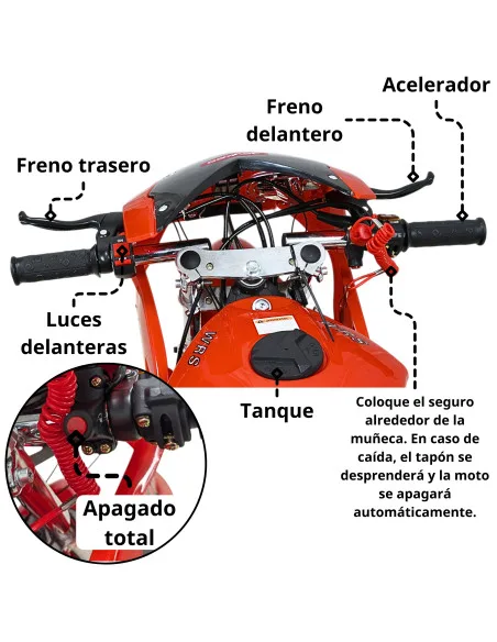 MINI Moto Deportiva de Gasolina 49cc para Niños Motor 2 Tiempos Arranque Manual Frenos de Disco Soporta hasta 40 kg | Joykoo Tienda Oficial