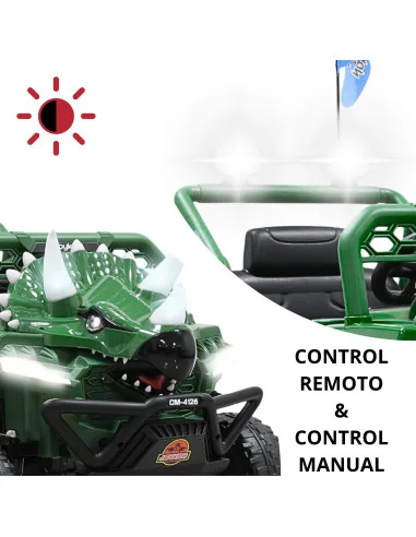 Montable Eléctrico para Niños Dinosaurio 3 Cuernos 12V Control Remoto Bluetooth Luces Apto desde 3 Años hasta 30 kg | Joykoo Tienda Oficial