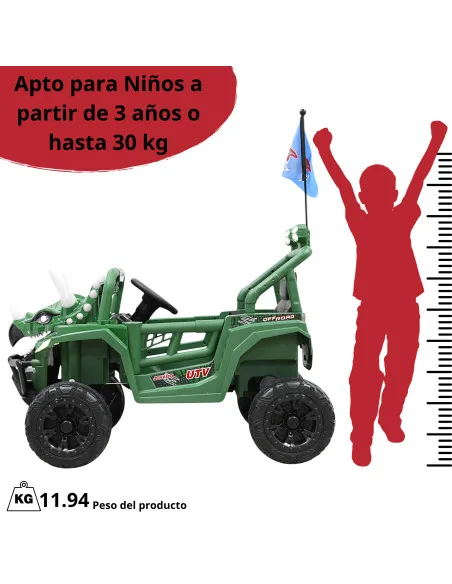 Montable Eléctrico para Niños Dinosaurio 3 Cuernos 12V Control Remoto Bluetooth Luces Apto desde 3 Años hasta 30 kg | Joykoo Tienda Oficial