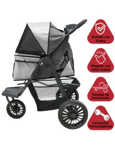 Carriola para Mascotas 3 Ruedas para Raza Chica y Mediana Plegable Correas de Seguridad Portavasos Soporta hasta 15 kg Joykoo -  2